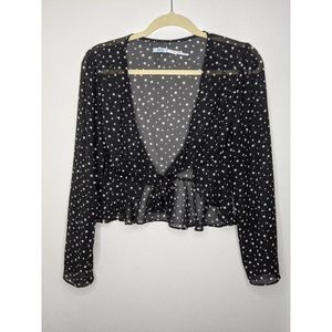 Kimchi Blue Polka Dot Tied Long Sleeve Crop Top M
